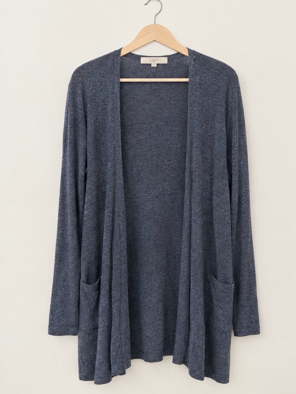 LOFT Heather Charcoal Grey/Blue Cardigan Sweater w/ Pockets - Size Medium